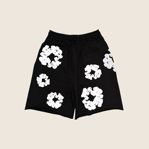 Short Denim Tears — Noir fleurs blanches