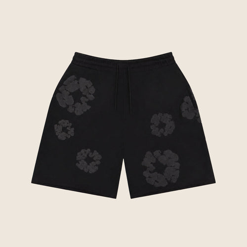 Short Denim Tears — Noir fleurs ton sur ton